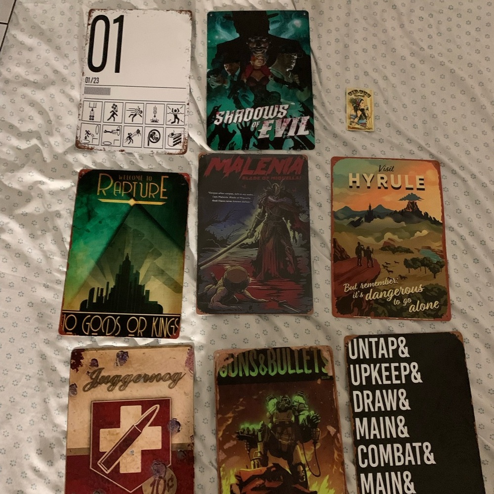 Wall display vintage style tins 9.5x7 in 8 styles Elden Ring, portal, MTG, COD+